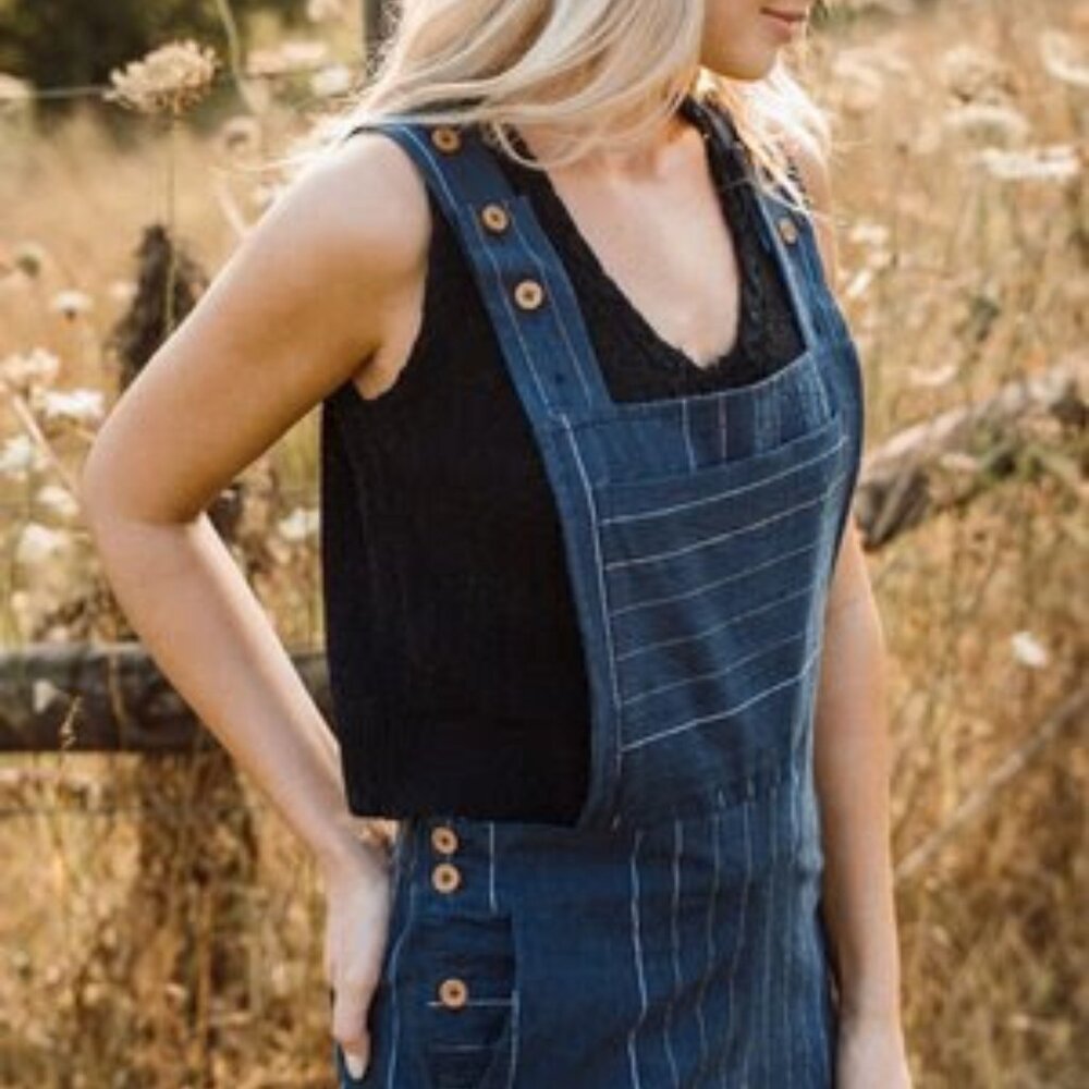 LIZ ALIG Handwoven Cotton Overalls in Dark Navy